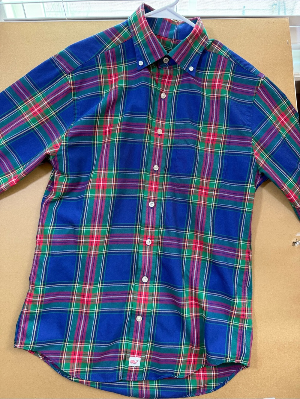 Vineyard Vines Blue Plaid Button-Down Shirt with Red & Green